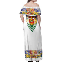 Haiti Flag Traditional Dashiki Family Matching Off Shoulder Maxi Dress and Hawaiian Shirt White Color