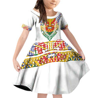 Haiti Flag Traditional Dashiki Family Matching Off Shoulder Short Dress and Hawaiian Shirt White Color