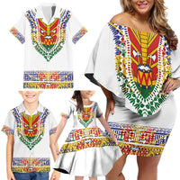 Haiti Flag Traditional Dashiki Family Matching Off Shoulder Short Dress and Hawaiian Shirt White Color