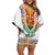 Haiti Flag Traditional Dashiki Family Matching Off Shoulder Short Dress and Hawaiian Shirt White Color