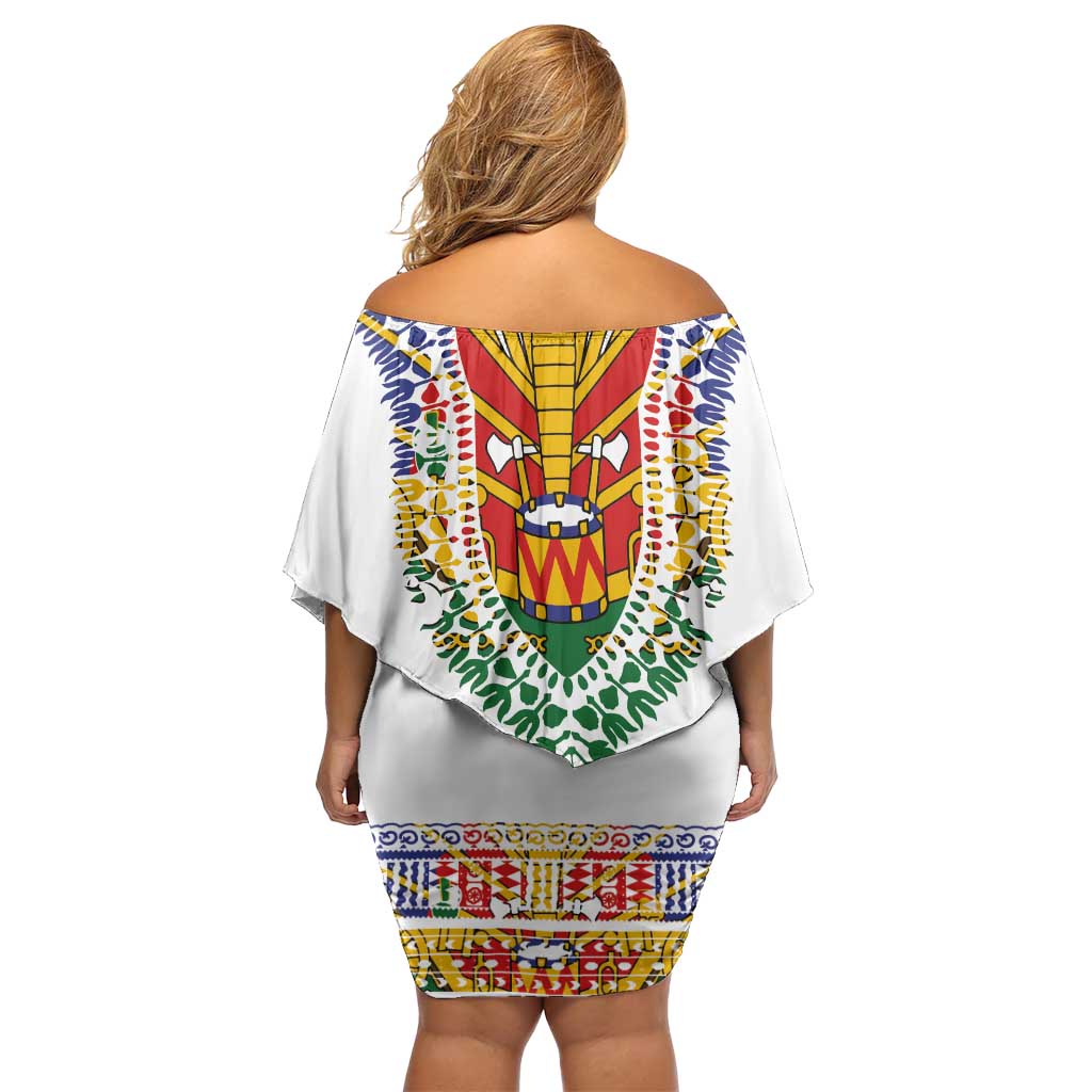 Haiti Flag Traditional Dashiki Family Matching Off Shoulder Short Dress and Hawaiian Shirt White Color