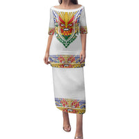 Haiti Flag Traditional Dashiki Family Matching Puletasi and Hawaiian Shirt White Color