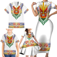 Haiti Flag Traditional Dashiki Family Matching Short Sleeve Bodycon Dress and Hawaiian Shirt White Color