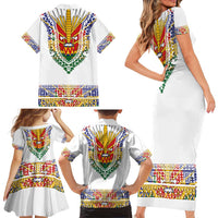 Haiti Flag Traditional Dashiki Family Matching Short Sleeve Bodycon Dress and Hawaiian Shirt White Color