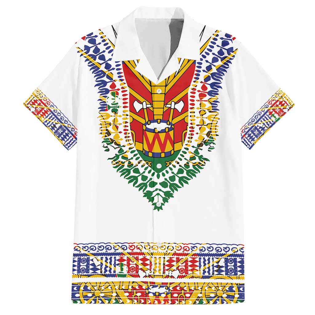 Haiti Flag Traditional Dashiki Family Matching Short Sleeve Bodycon Dress and Hawaiian Shirt White Color