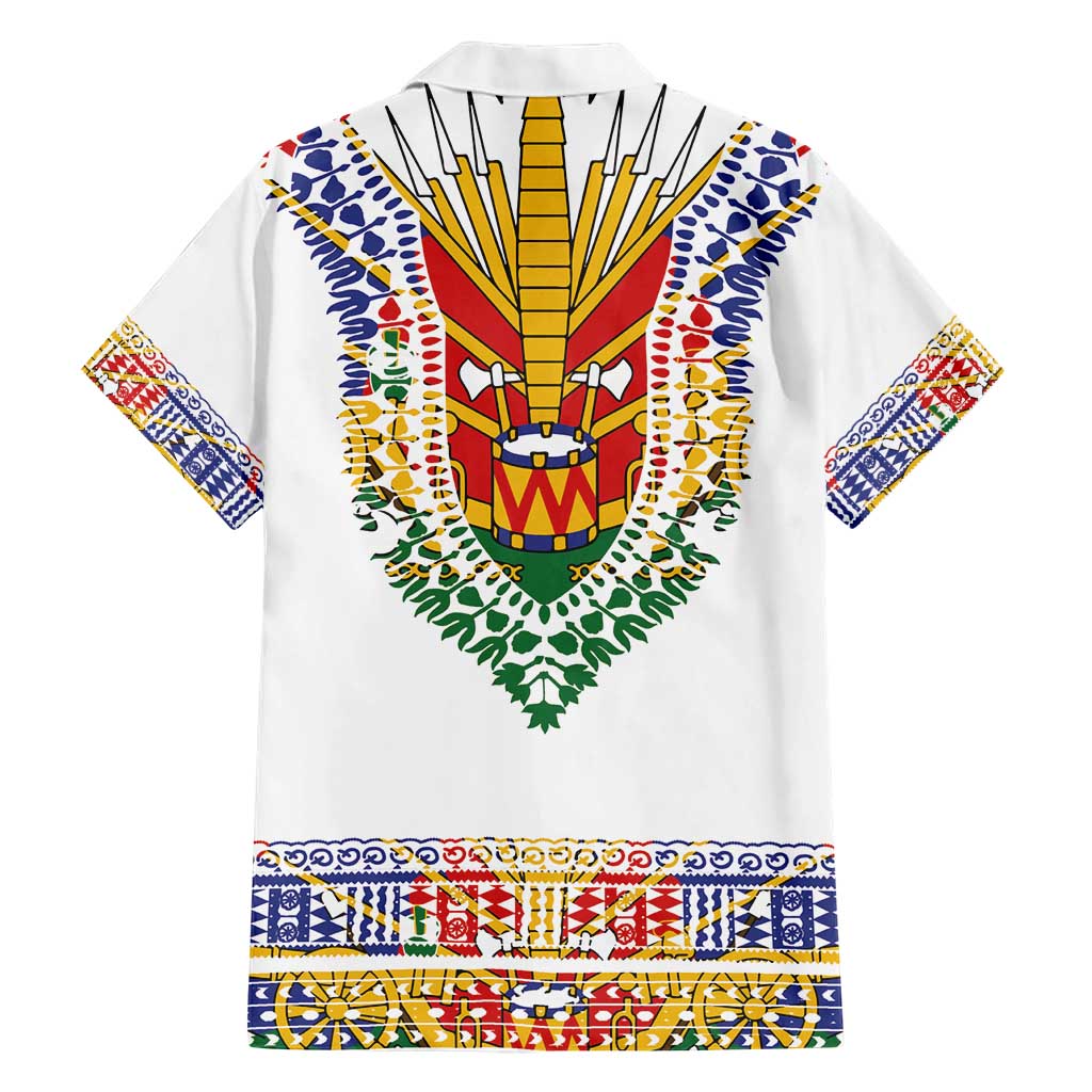 Haiti Flag Traditional Dashiki Family Matching Short Sleeve Bodycon Dress and Hawaiian Shirt White Color