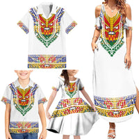Haiti Flag Traditional Dashiki Family Matching Summer Maxi Dress and Hawaiian Shirt White Color