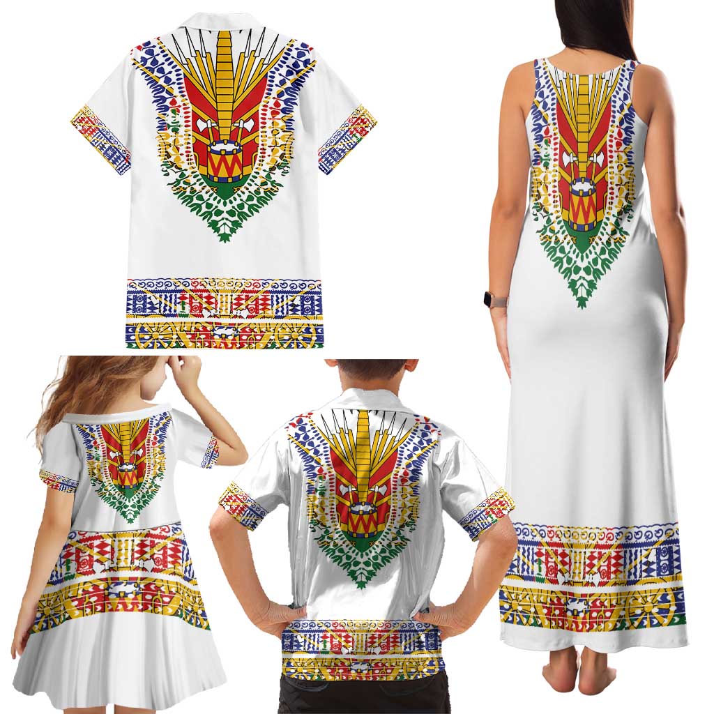 Haiti Flag Traditional Dashiki Family Matching Tank Maxi Dress and Hawaiian Shirt White Color