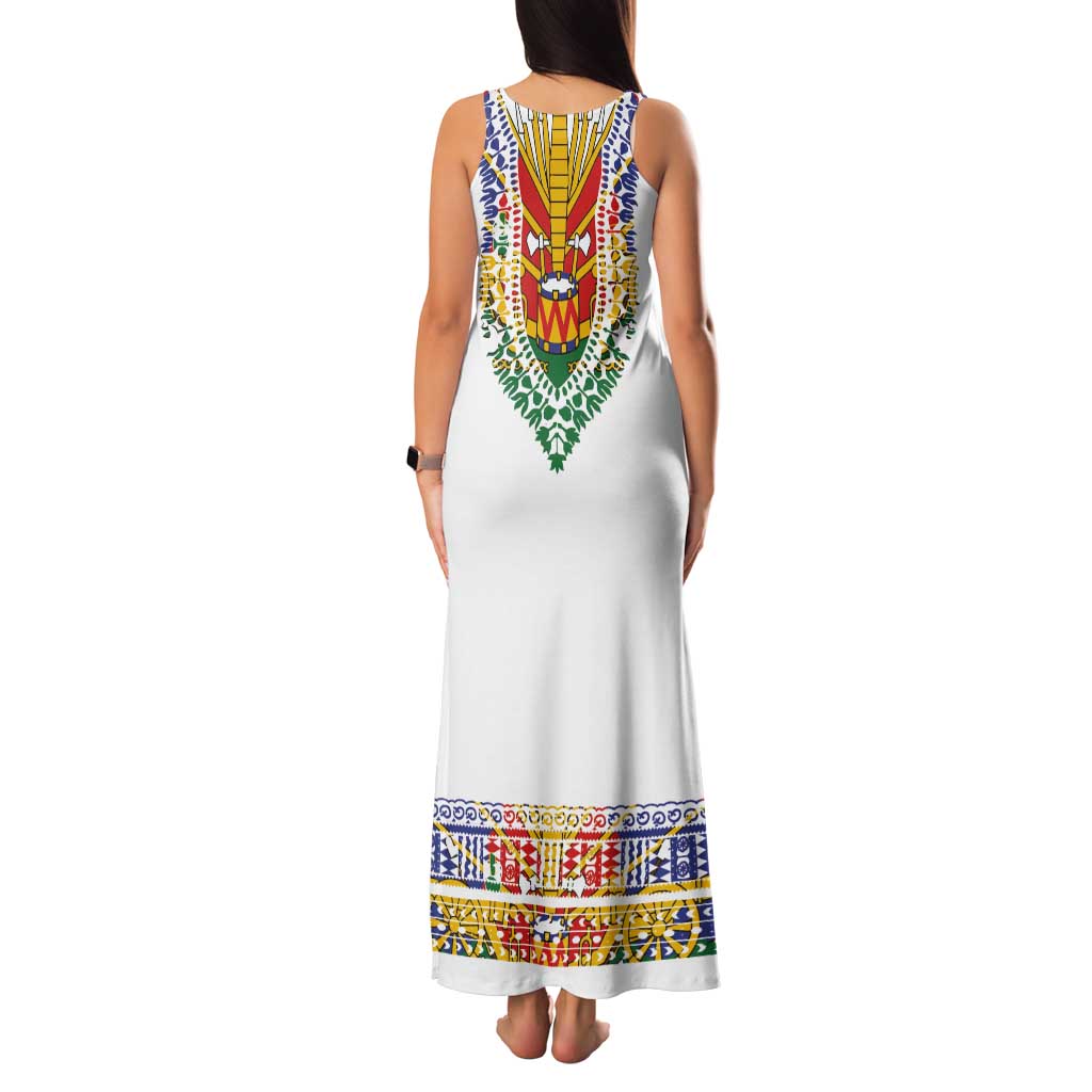 Haiti Flag Traditional Dashiki Family Matching Tank Maxi Dress and Hawaiian Shirt White Color