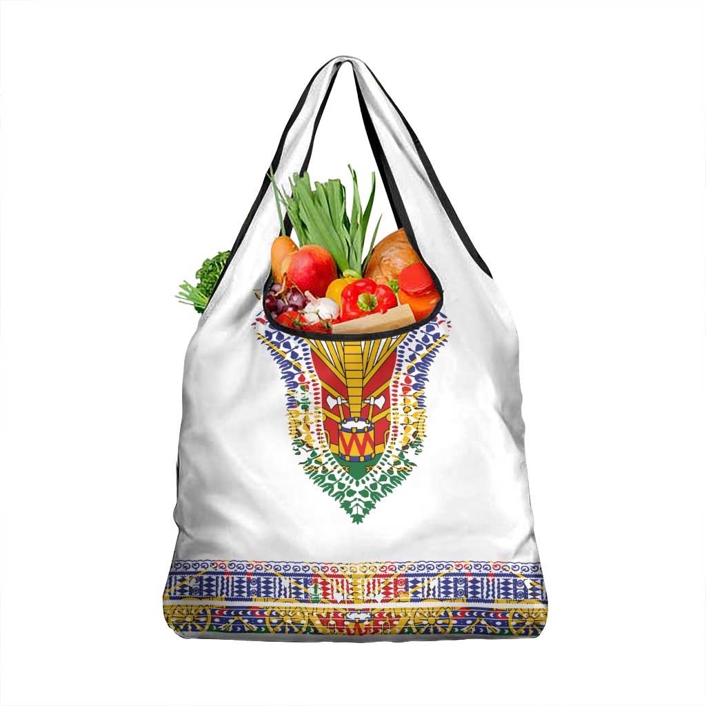 Haiti Flag Traditional Dashiki Grocery Bag White Color