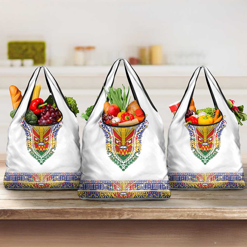 Haiti Flag Traditional Dashiki Grocery Bag White Color