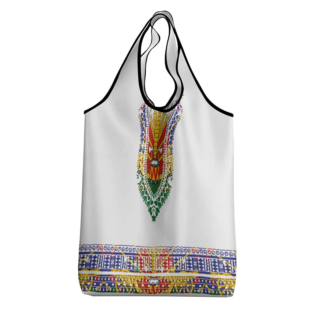 Haiti Flag Traditional Dashiki Grocery Bag White Color