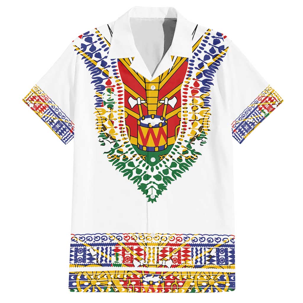 Haiti Flag Traditional Dashiki Hawaiian Shirt White Color