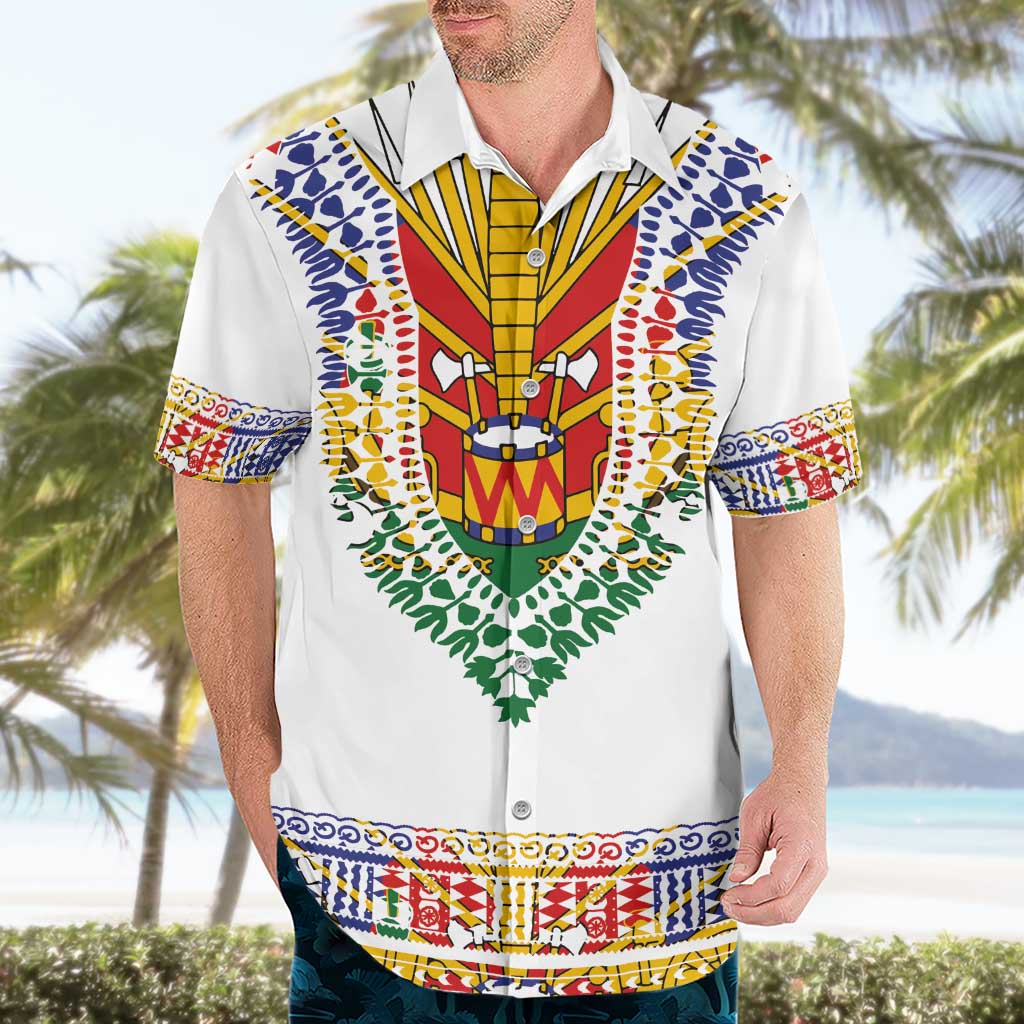 Haiti Flag Traditional Dashiki Hawaiian Shirt White Color