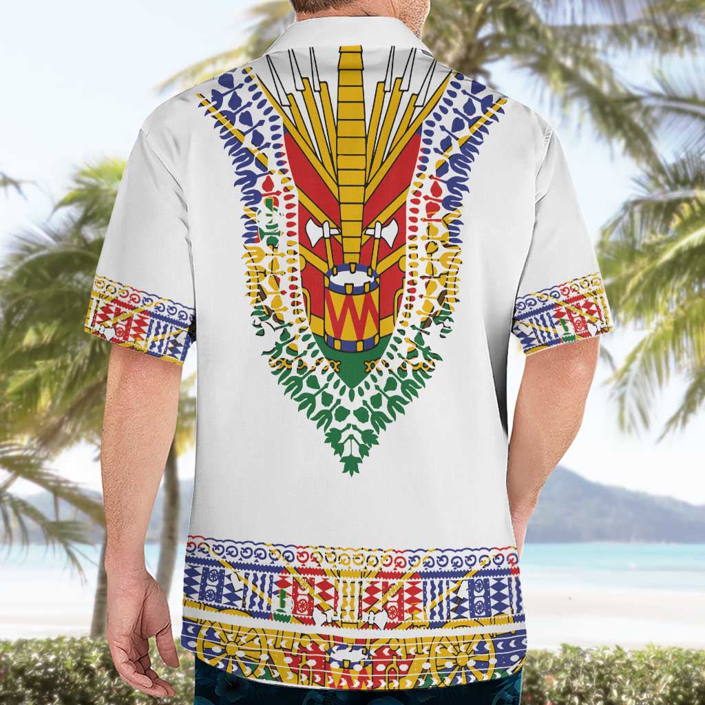 Haiti Flag Traditional Dashiki Hawaiian Shirt White Color