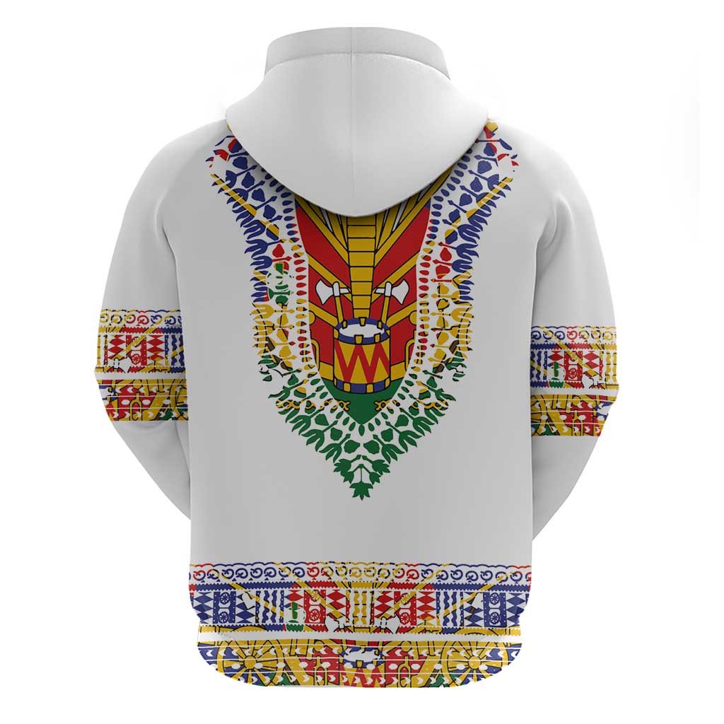 Haiti Flag Traditional Dashiki Hoodie White Color