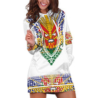 Haiti Flag Traditional Dashiki Hoodie Dress White Color