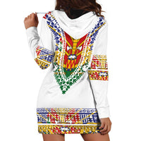 Haiti Flag Traditional Dashiki Hoodie Dress White Color