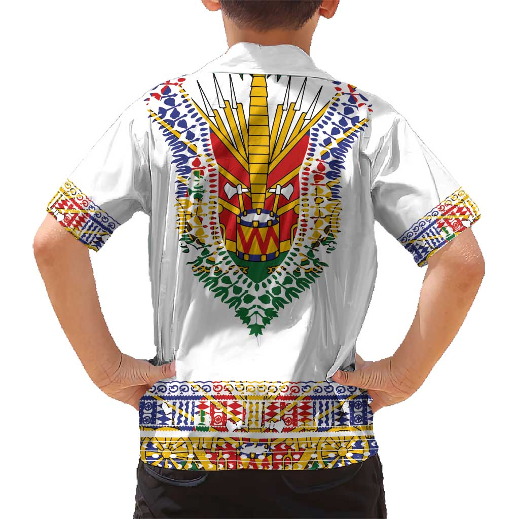 Haiti Flag Traditional Dashiki Kid Hawaiian Shirt White Color