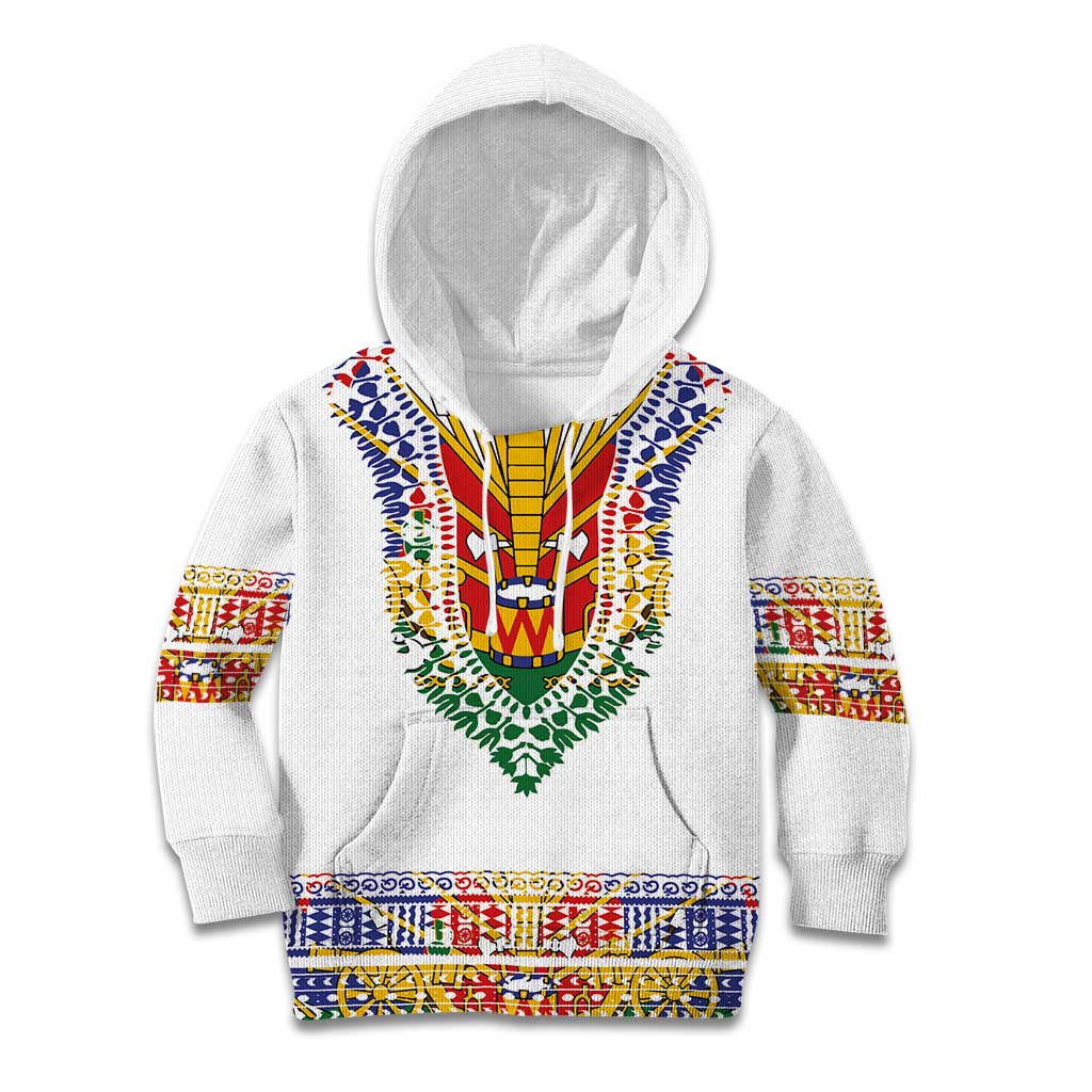 Haiti Flag Traditional Dashiki Kid Hoodie White Color