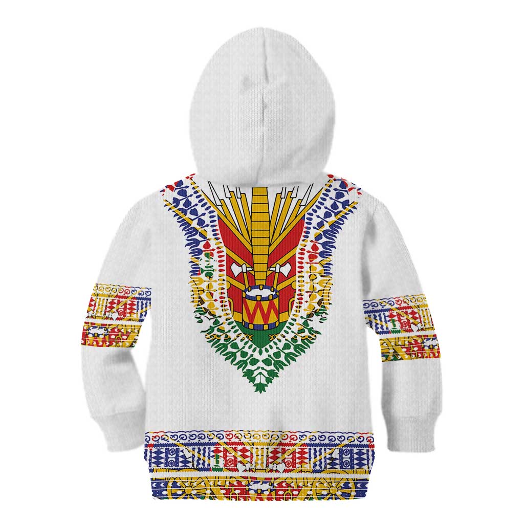 Haiti Flag Traditional Dashiki Kid Hoodie White Color