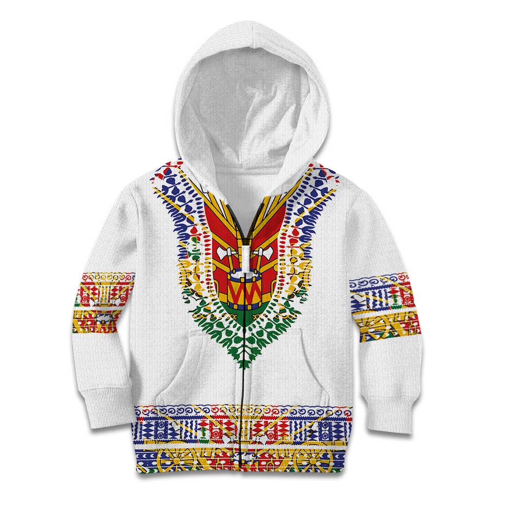 Haiti Flag Traditional Dashiki Kid Hoodie White Color