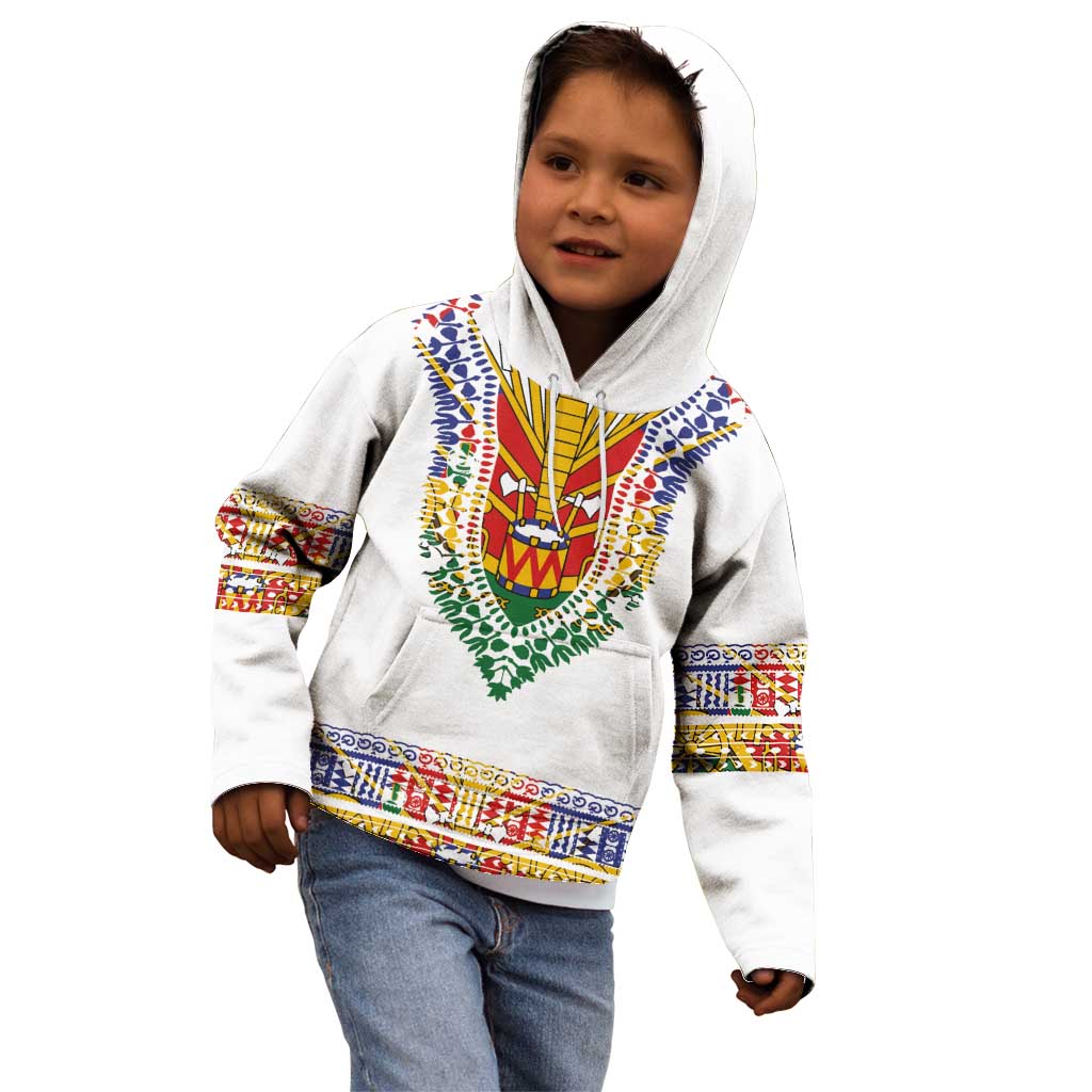 Haiti Flag Traditional Dashiki Kid Hoodie White Color