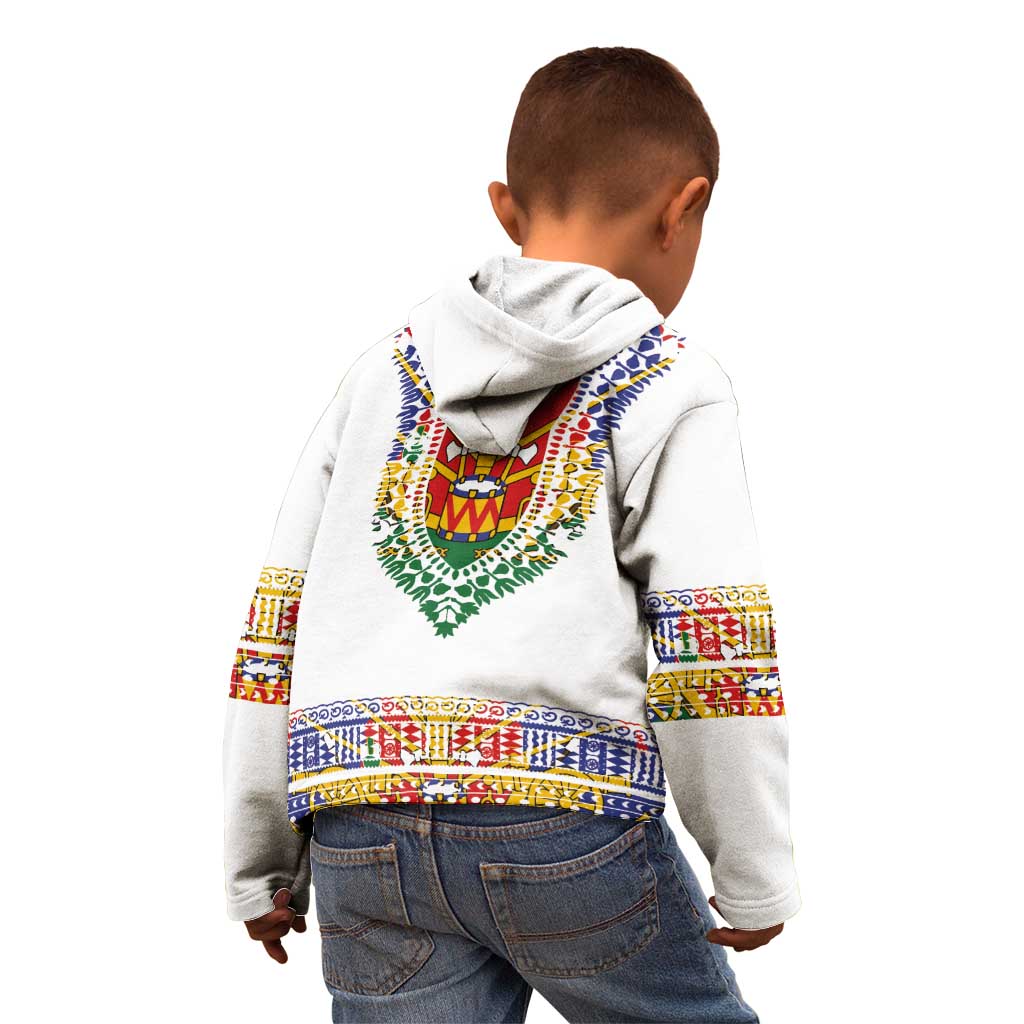 Haiti Flag Traditional Dashiki Kid Hoodie White Color