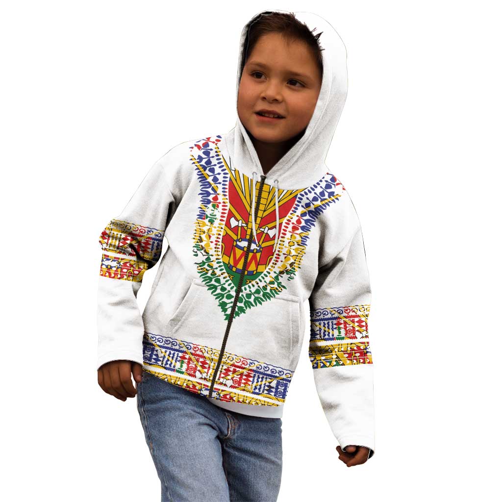 Haiti Flag Traditional Dashiki Kid Hoodie White Color