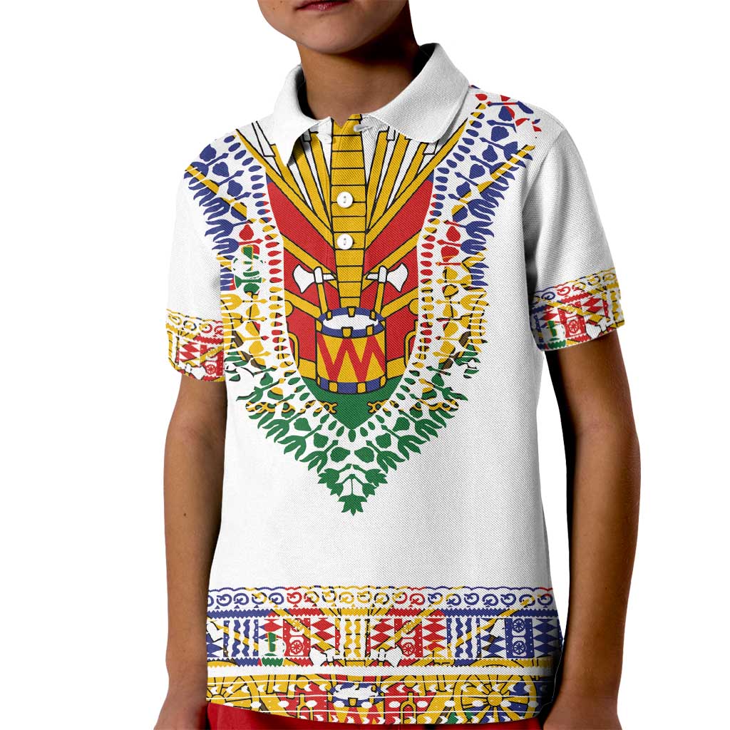 Haiti Flag Traditional Dashiki Kid Polo Shirt White Color