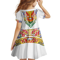 Haiti Flag Traditional Dashiki Kid Short Sleeve Dress White Color
