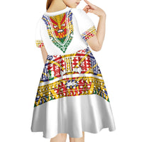 Haiti Flag Traditional Dashiki Kid Short Sleeve Dress White Color