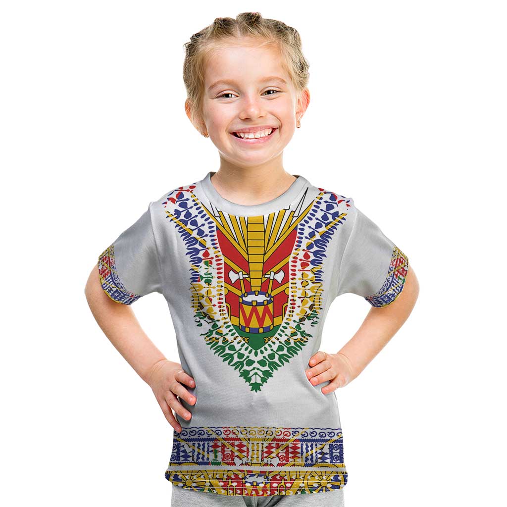 Haiti Flag Traditional Dashiki Kid T Shirt White Color