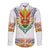 Haiti Flag Traditional Dashiki Long Sleeve Button Shirt White Color