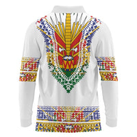 Haiti Flag Traditional Dashiki Long Sleeve Polo Shirt White Color