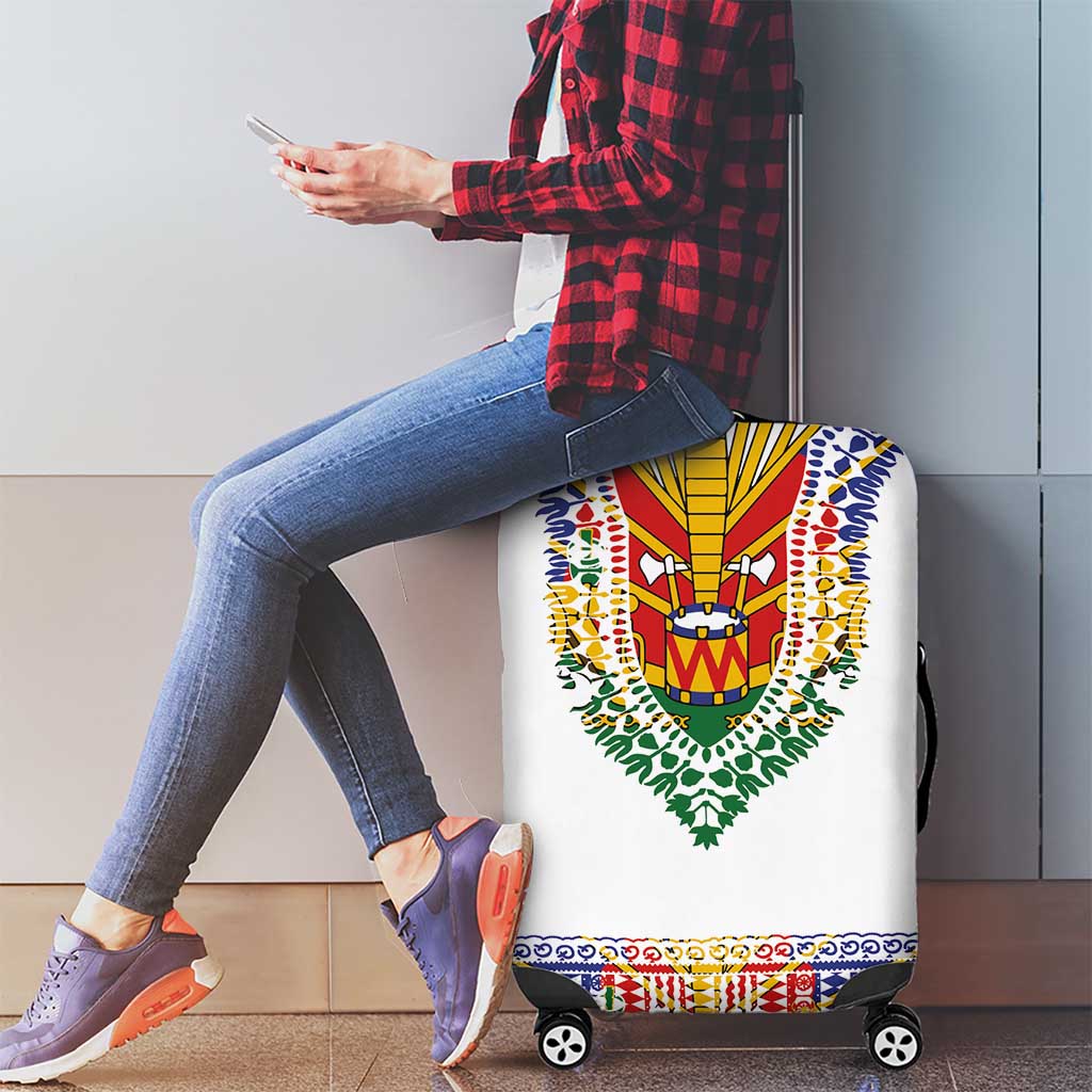 Haiti Flag Traditional Dashiki Luggage Cover White Color