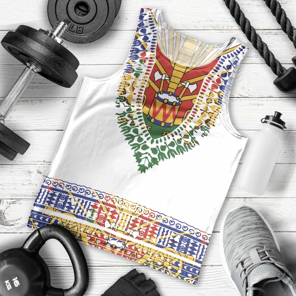 Haiti Flag Traditional Dashiki Men Tank Top White Color