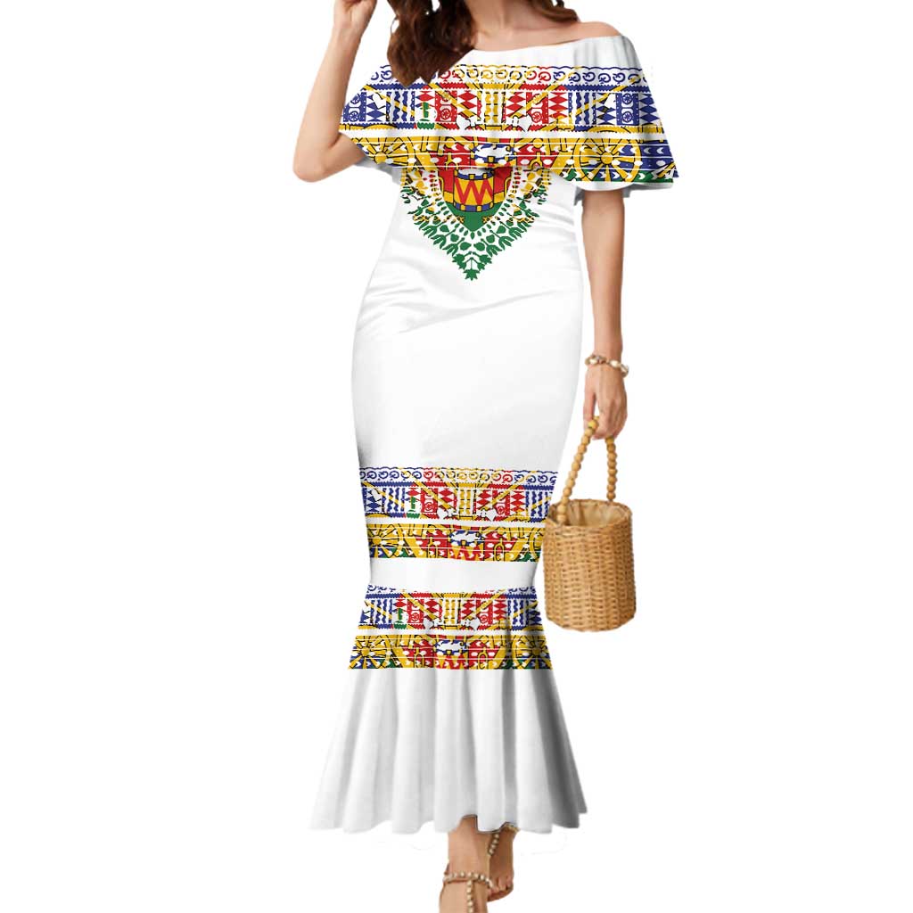 Haiti Flag Traditional Dashiki Mermaid Dress White Color