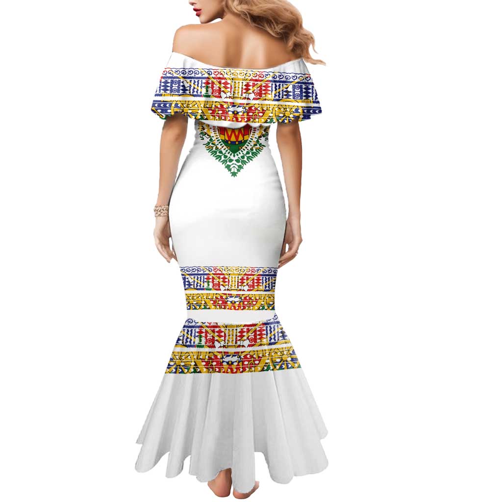 Haiti Flag Traditional Dashiki Mermaid Dress White Color