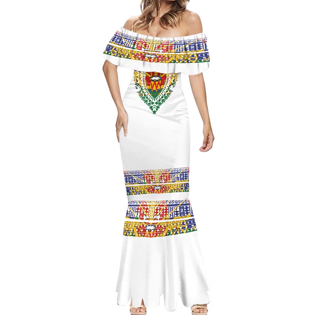 Haiti Flag Traditional Dashiki Mermaid Dress White Color