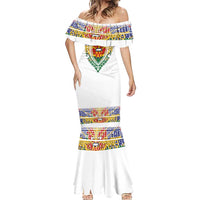 Haiti Flag Traditional Dashiki Mermaid Dress White Color