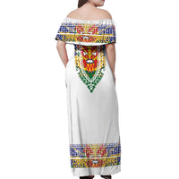 Haiti Flag Traditional Dashiki Off Shoulder Maxi Dress White Color