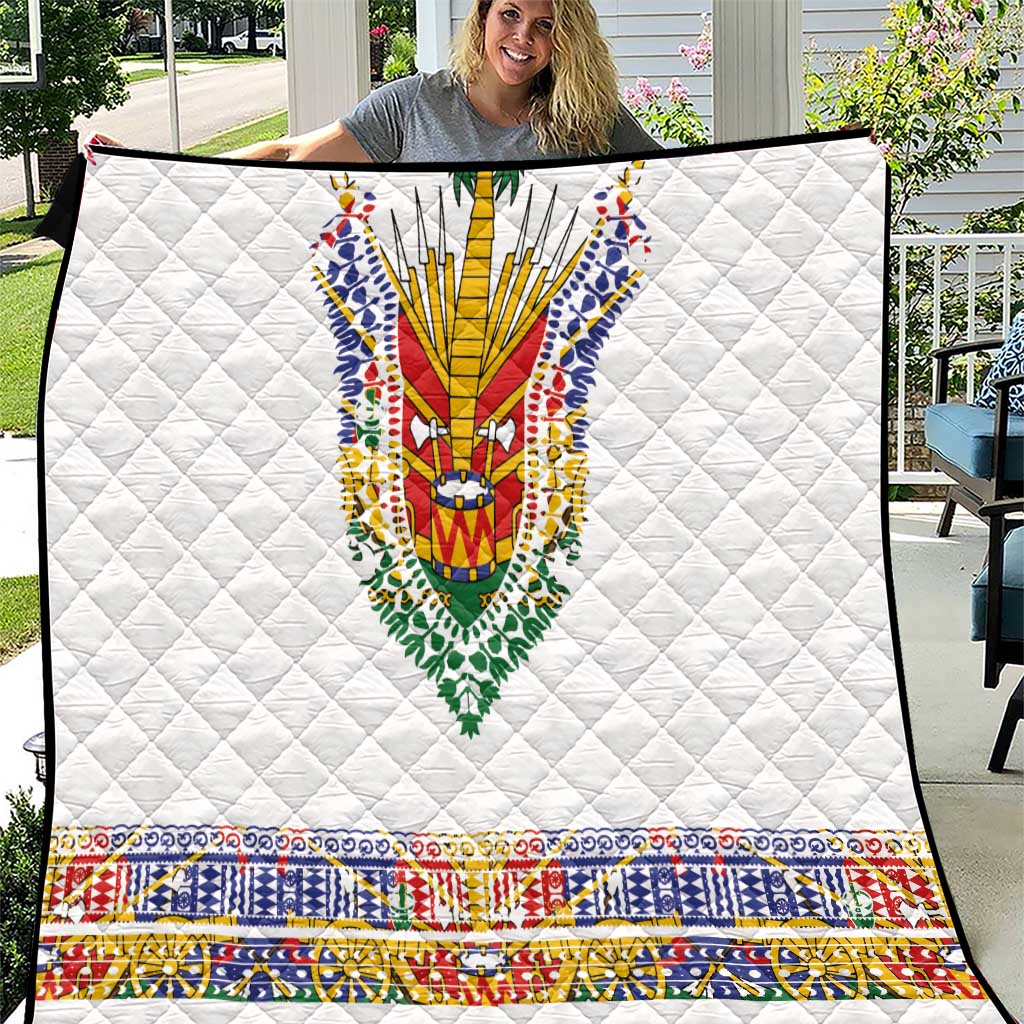 Haiti Flag Traditional Dashiki Quilt White Color