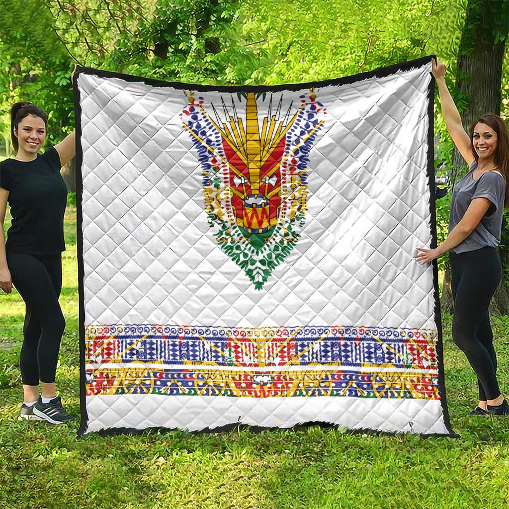 Haiti Flag Traditional Dashiki Quilt White Color