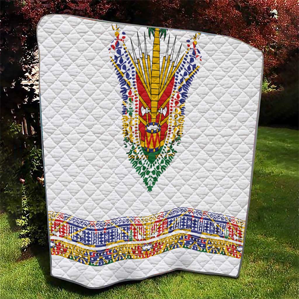 Haiti Flag Traditional Dashiki Quilt White Color