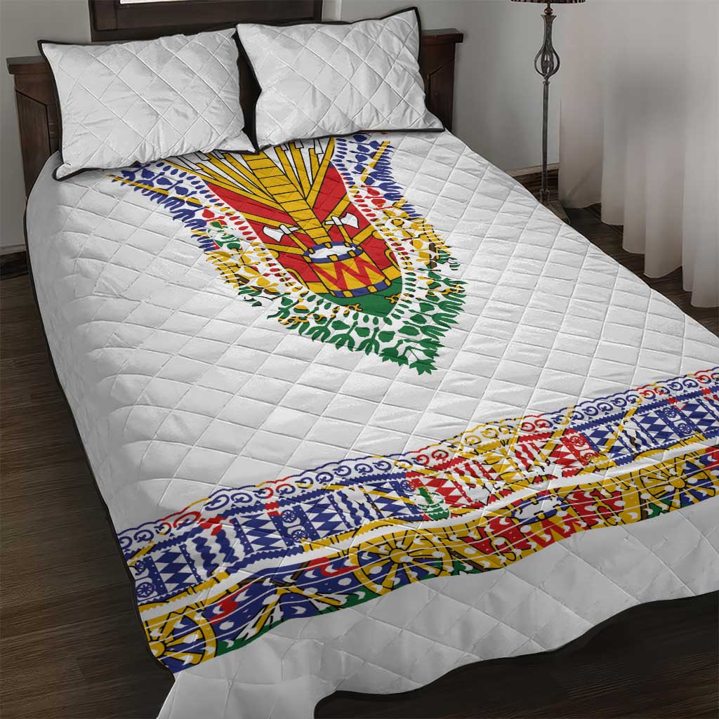 Haiti Flag Traditional Dashiki Quilt Bed Set White Color
