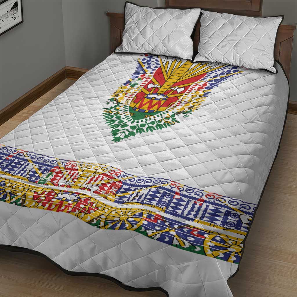 Haiti Flag Traditional Dashiki Quilt Bed Set White Color
