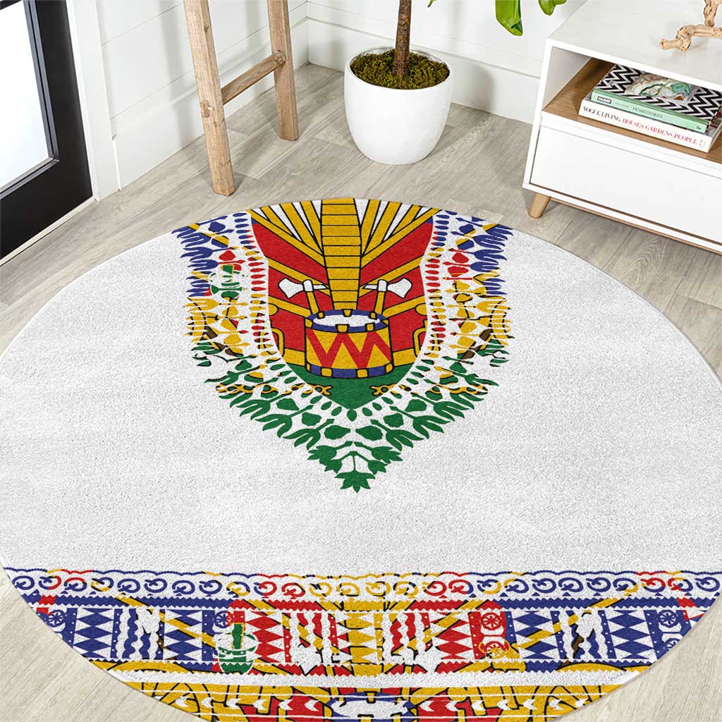 Haiti Flag Traditional Dashiki Round Carpet White Color