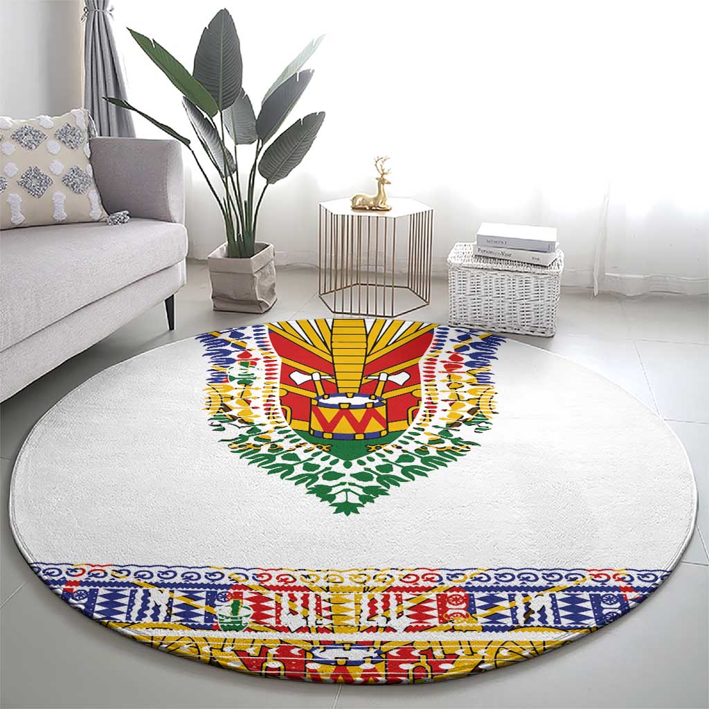 Haiti Flag Traditional Dashiki Round Carpet White Color