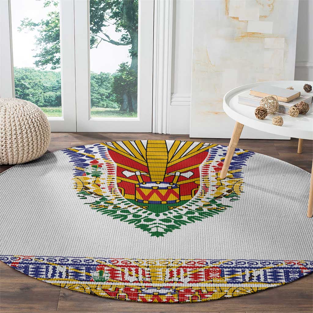 Haiti Flag Traditional Dashiki Round Carpet White Color